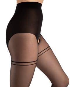 Sorte bundløse strømpebukser med trusselook og hofteholderlook.