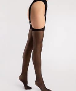 Sorte nylonstrømpebukser med indbygget hofteholder.