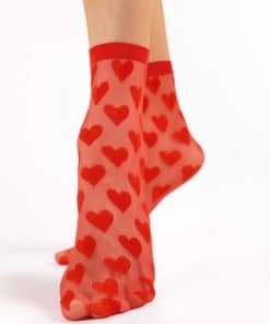 Ankelsokker med i rød nylon med røde hjerter