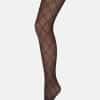 Black sheer tights with a red diamond lattice pattern, shown on a leg mannequin.